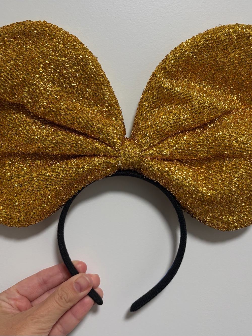 Disney Gold Glitter Bow Headband with Black Band